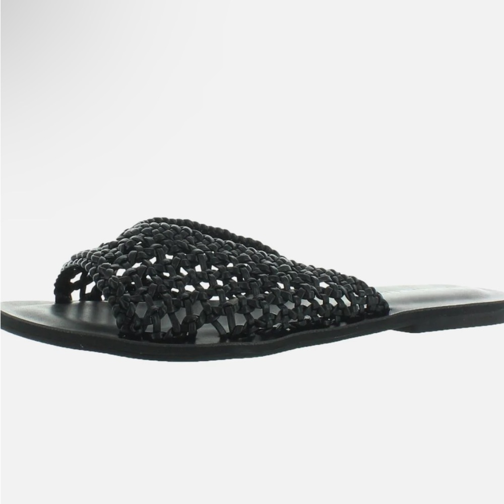 Lucky Brand Black Adolela Womens Woven Crochet Slip On Slide Sandals in size 9.5